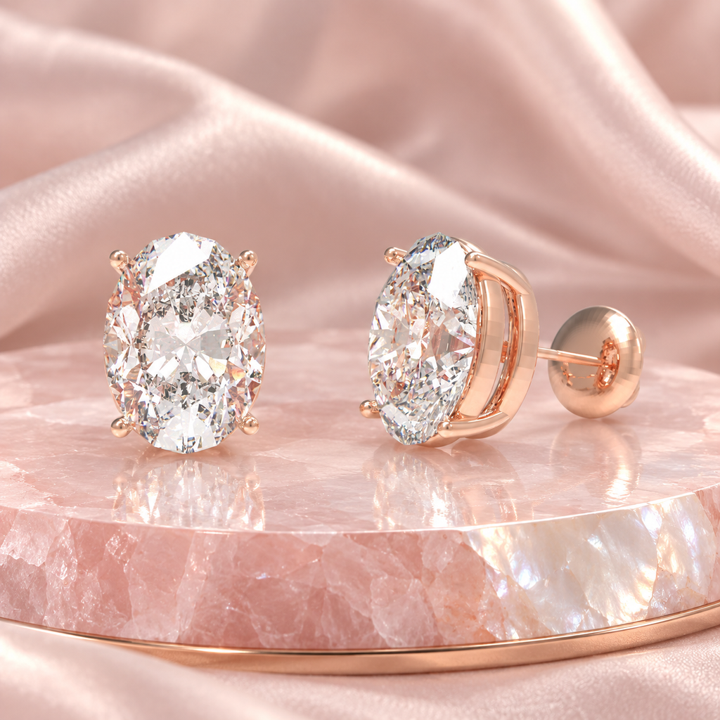 Rose Oval Light Lab-Grown Diamond Stud Earrings