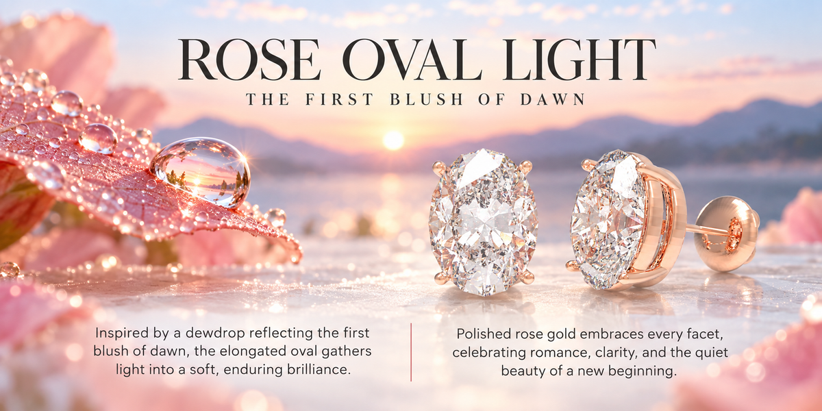 Rose Oval Light Lab-Grown Diamond Stud Earrings