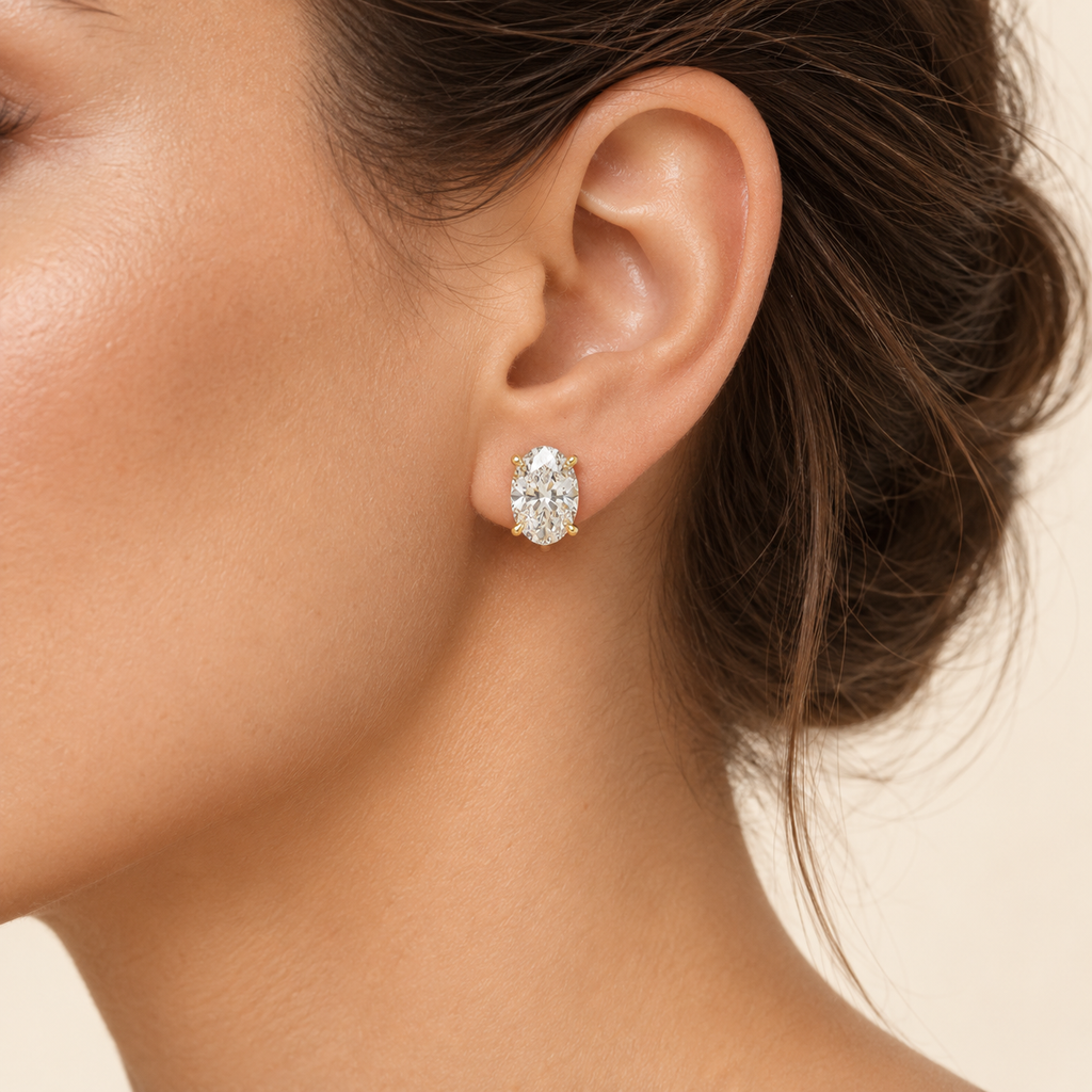 Golden Oval Light Lab-Grown Diamond Stud Earrings