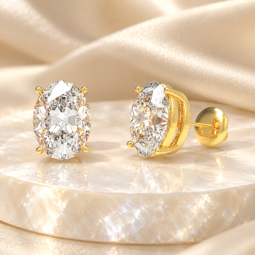 Golden Oval Light Lab-Grown Diamond Stud Earrings