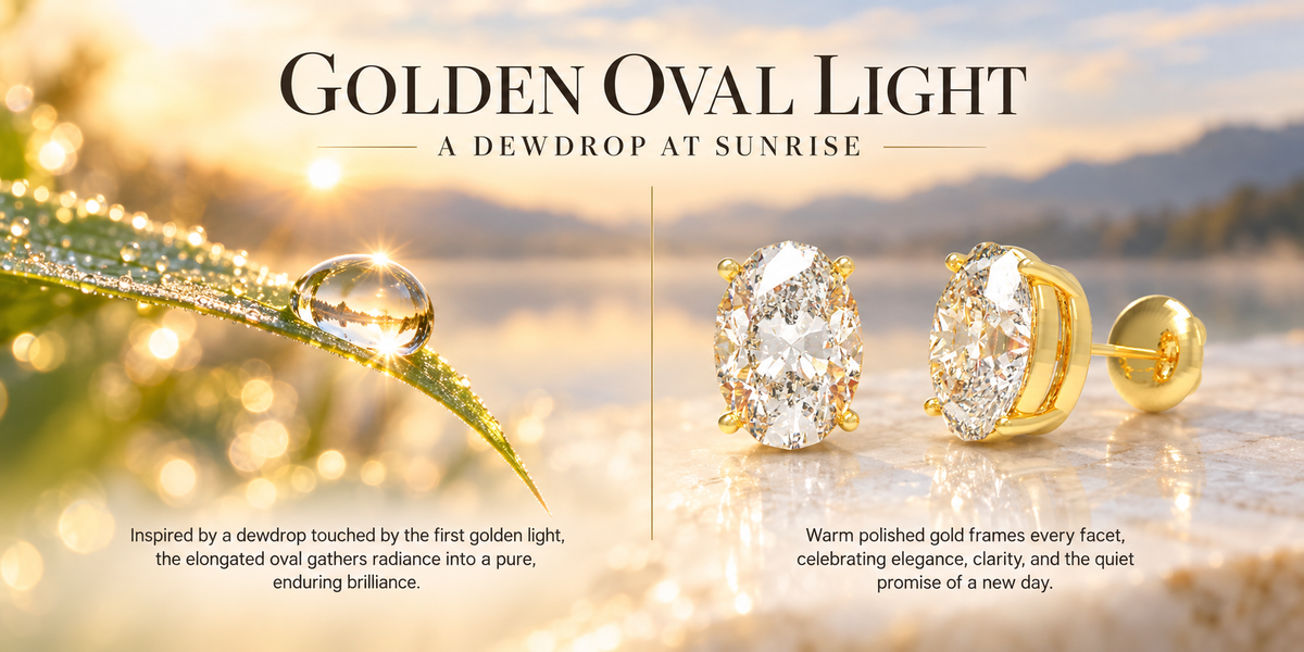 Golden Oval Light Lab-Grown Diamond Stud Earrings