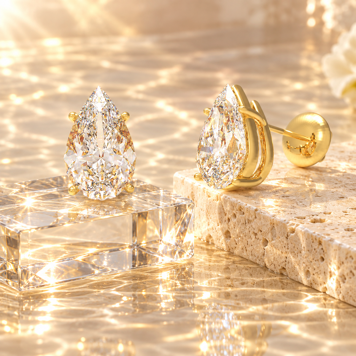 Golden Dewlight Pear-Cut Lab-Grown Diamond Stud Earrings