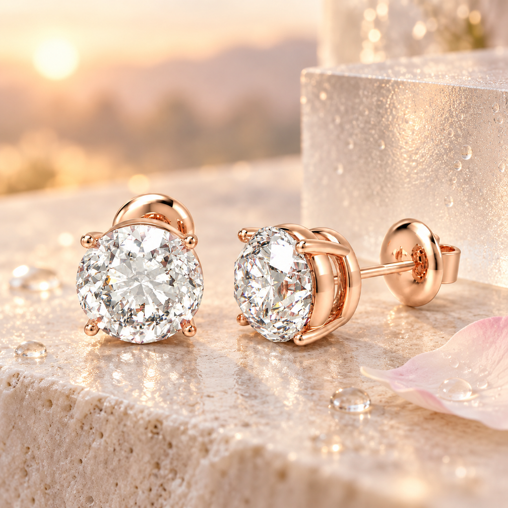 Rose Luminous Core Round Brilliant Lab-Grown Diamond Stud Earrings