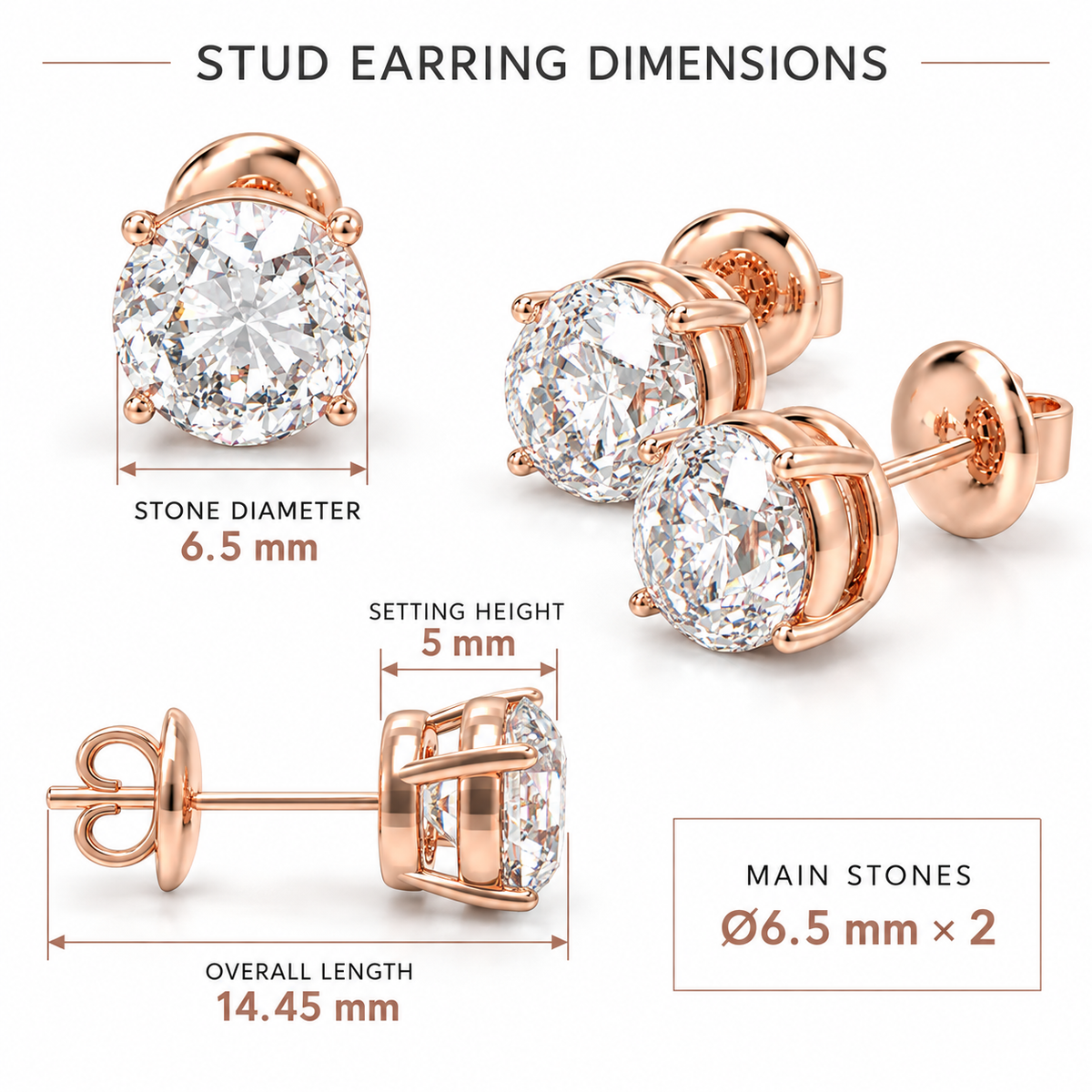 Rose Luminous Core Round Brilliant Lab-Grown Diamond Stud Earrings