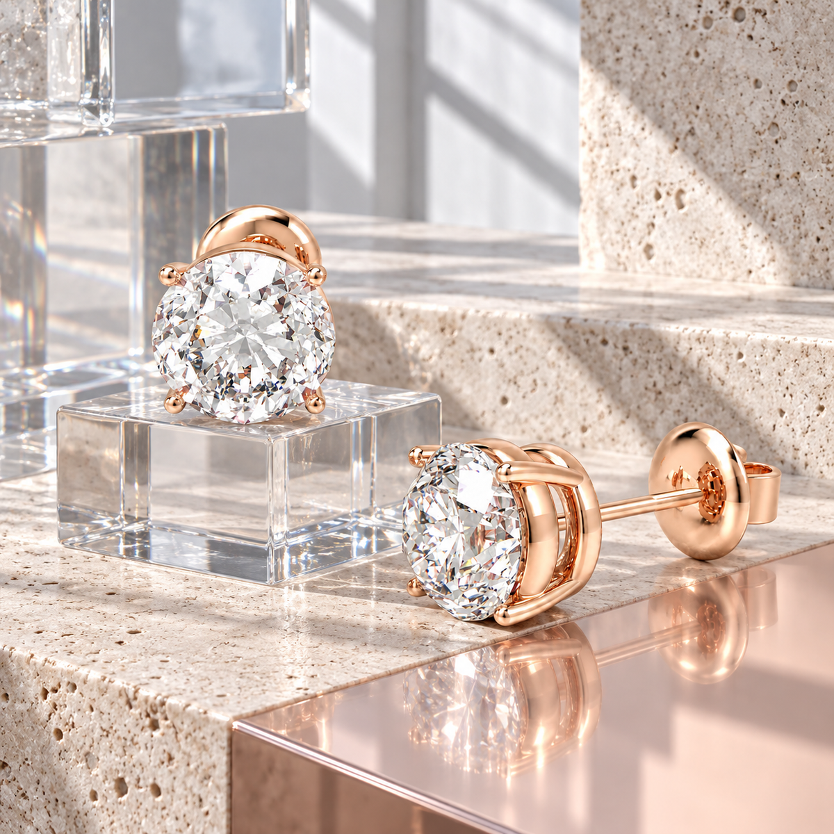 Rose Luminous Core Round Brilliant Lab-Grown Diamond Stud Earrings