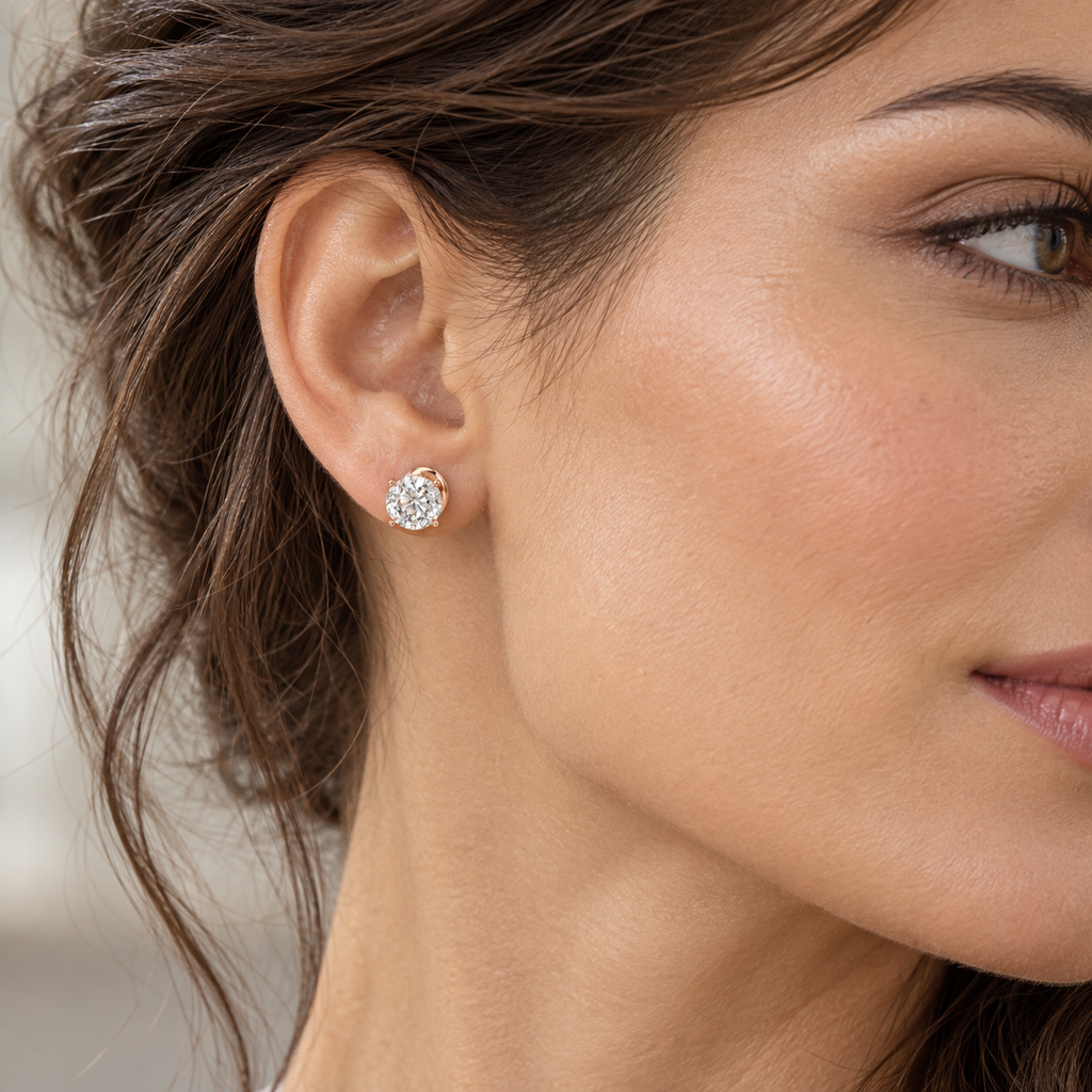 Rose Luminous Core Round Brilliant Lab-Grown Diamond Stud Earrings