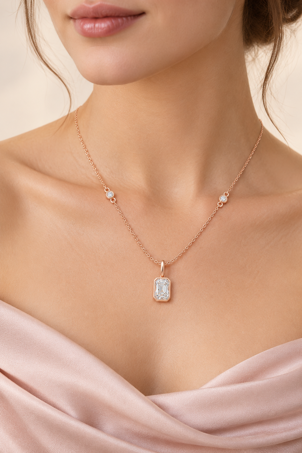 Blush Lucent Frame Diamond Pendant Necklace