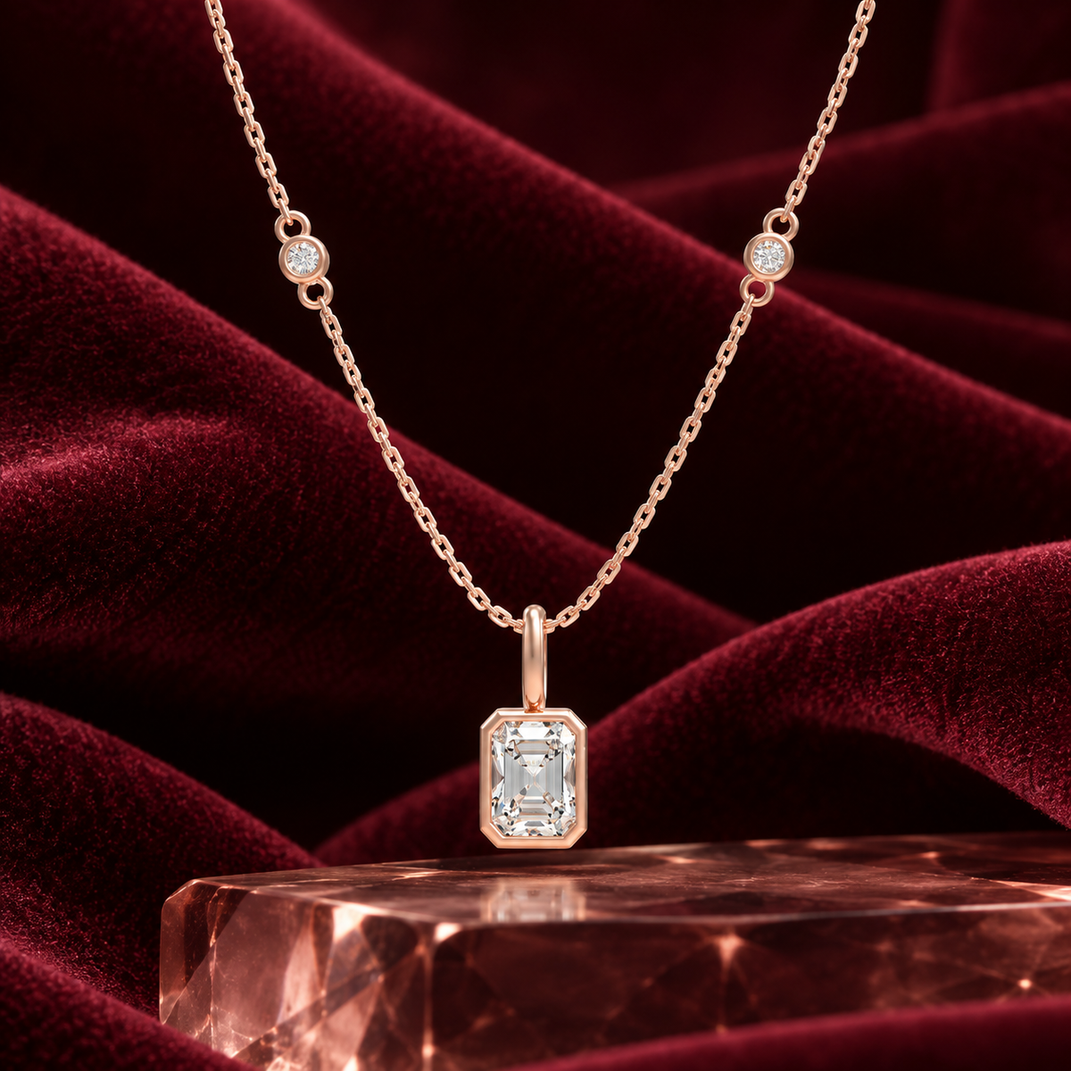 Blush Lucent Frame Diamond Pendant Necklace