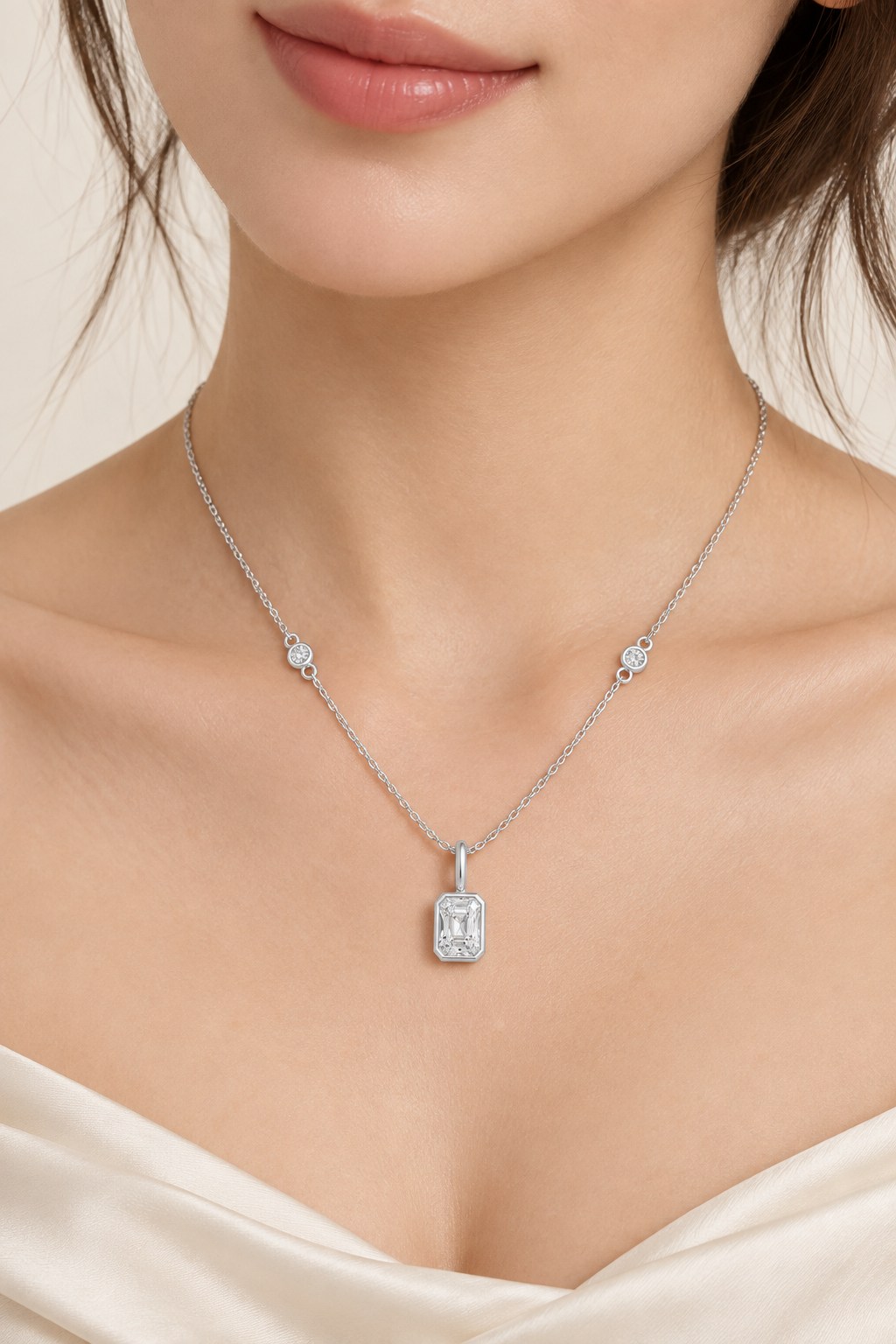 Lucent Frame Emerald-Cut Diamond Pendant Necklace
