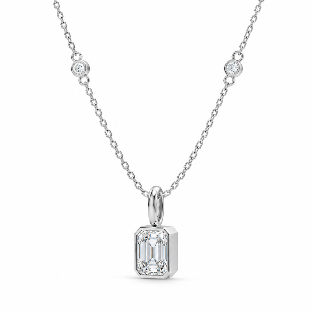 Lucent Frame Emerald-Cut Diamond Pendant Necklace