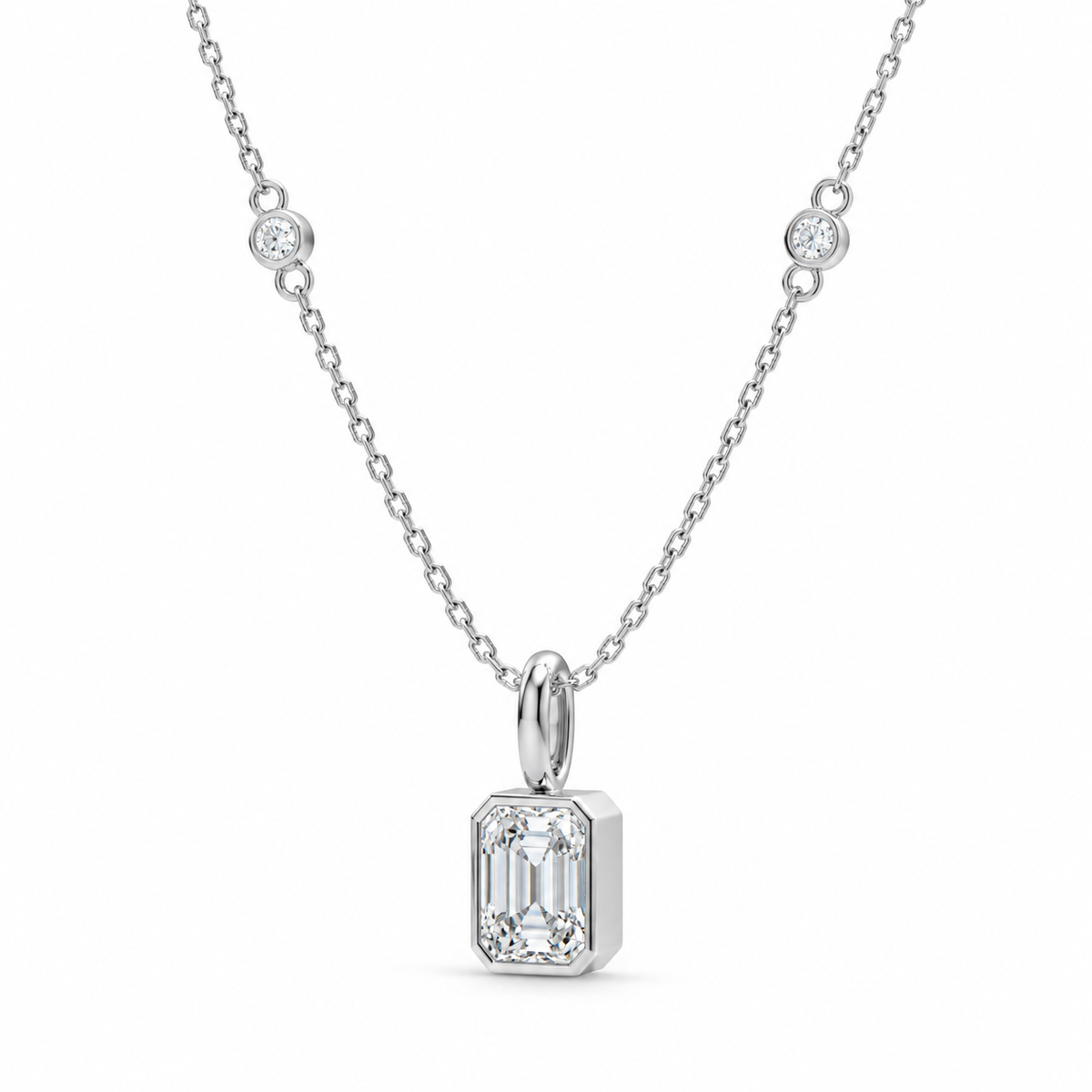 Lucent Frame Emerald-Cut Diamond Pendant Necklace