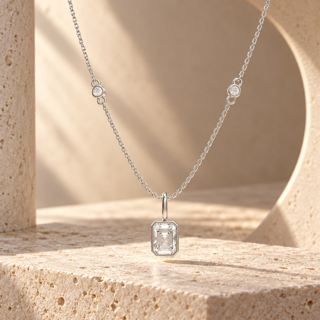 Lucent Frame Emerald-Cut Diamond Pendant Necklace