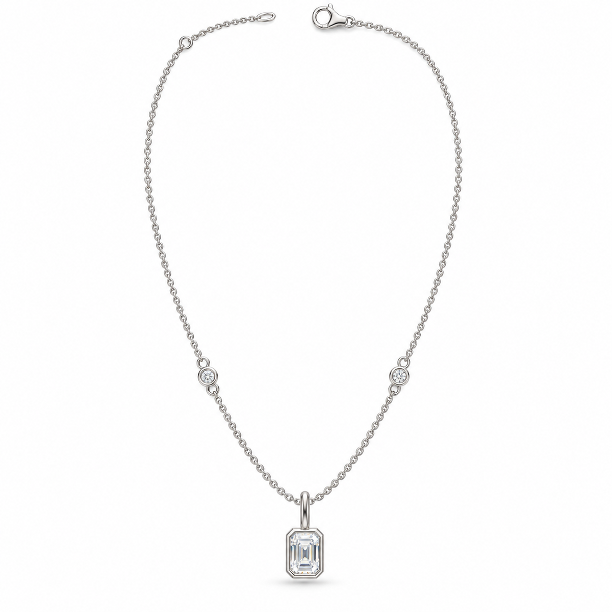 Lucent Frame Emerald-Cut Diamond Pendant Necklace