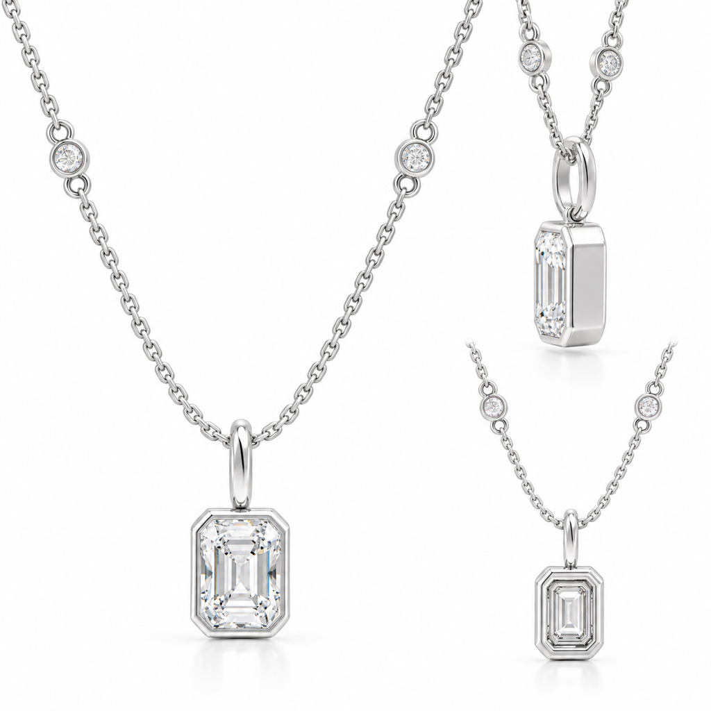 Lucent Frame Emerald-Cut Diamond Pendant Necklace