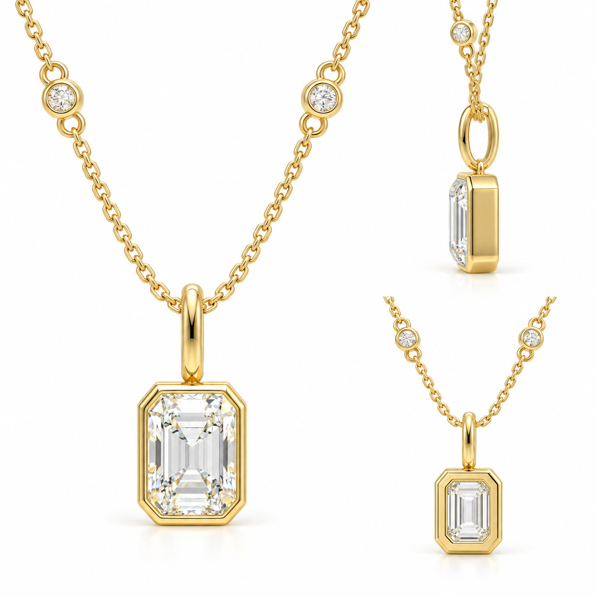 Golden Lucent Frame Emerald-Cut Lab-Grown Diamond Pendant Necklace