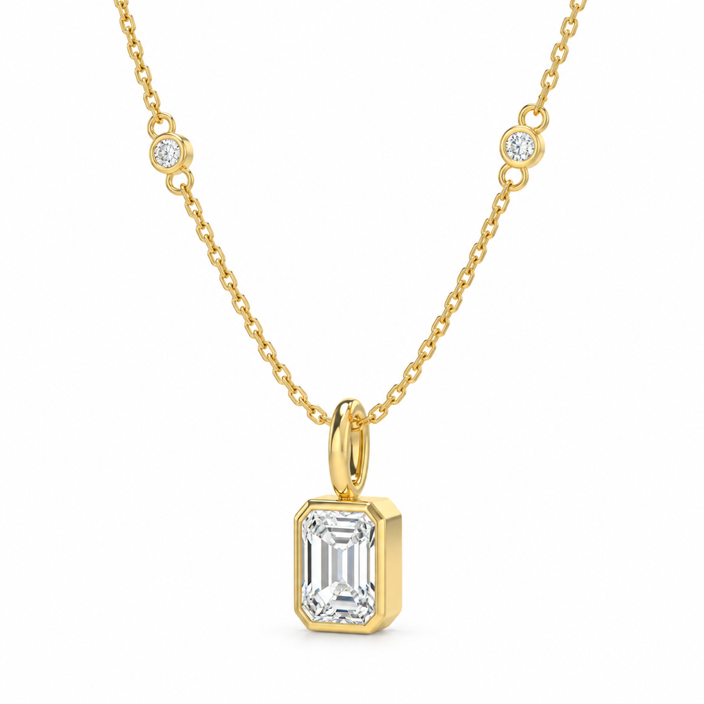Golden Lucent Frame Emerald-Cut Lab-Grown Diamond Pendant Necklace