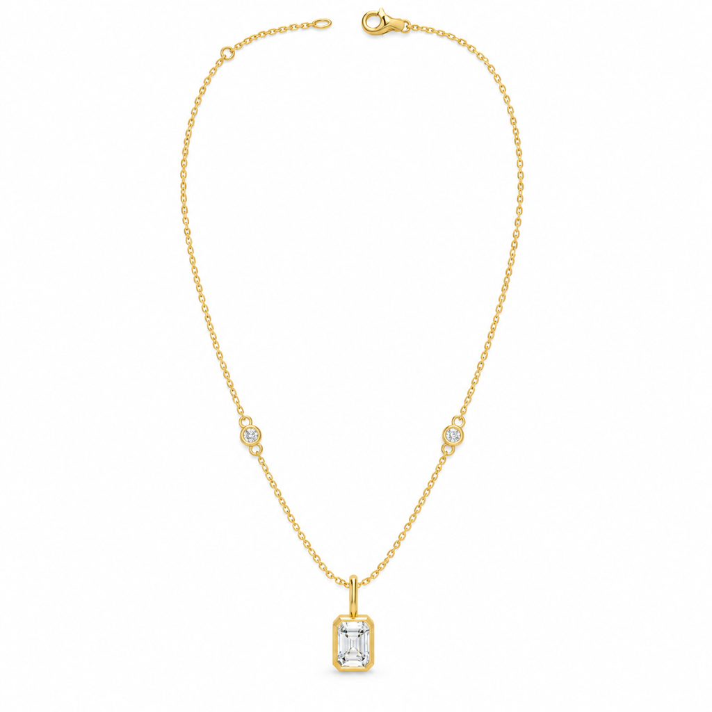 Golden Lucent Frame Emerald-Cut Lab-Grown Diamond Pendant Necklace