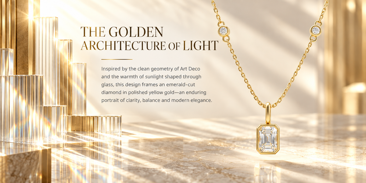 Golden Lucent Frame Emerald-Cut Lab-Grown Diamond Pendant Necklace