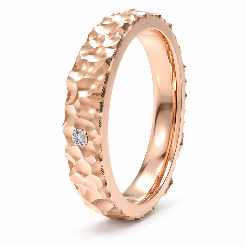 Sculpted Dawn Hammered Rose Gold Diamond Band