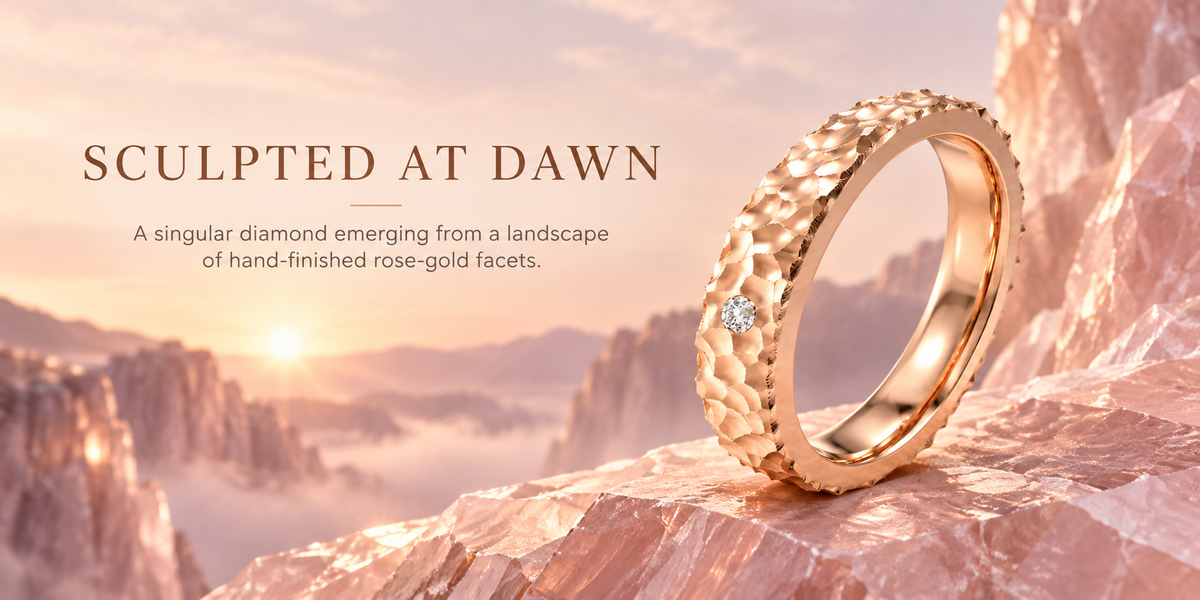 Sculpted Dawn Hammered Rose Gold Diamond Band