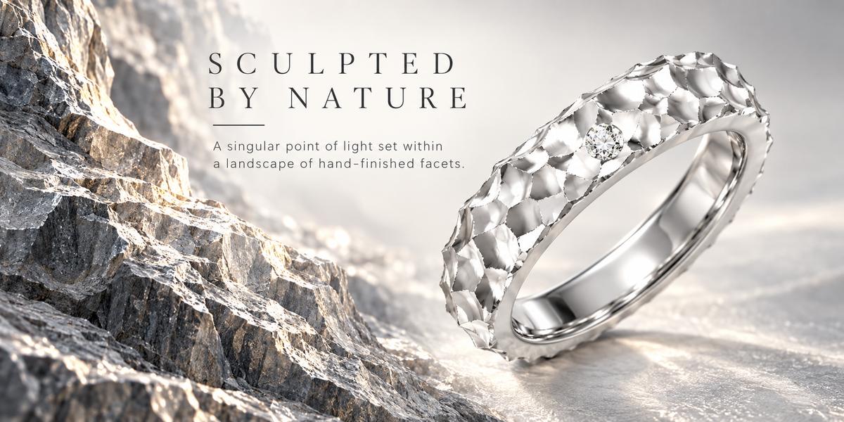 Sculpted Light Hammered Lab-Grown Diamond Band