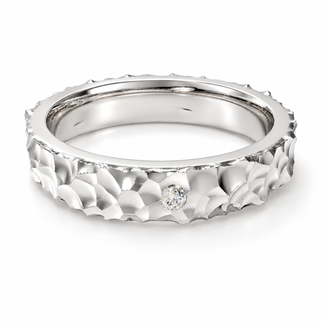 Sculpted Light Hammered Lab-Grown Diamond Band