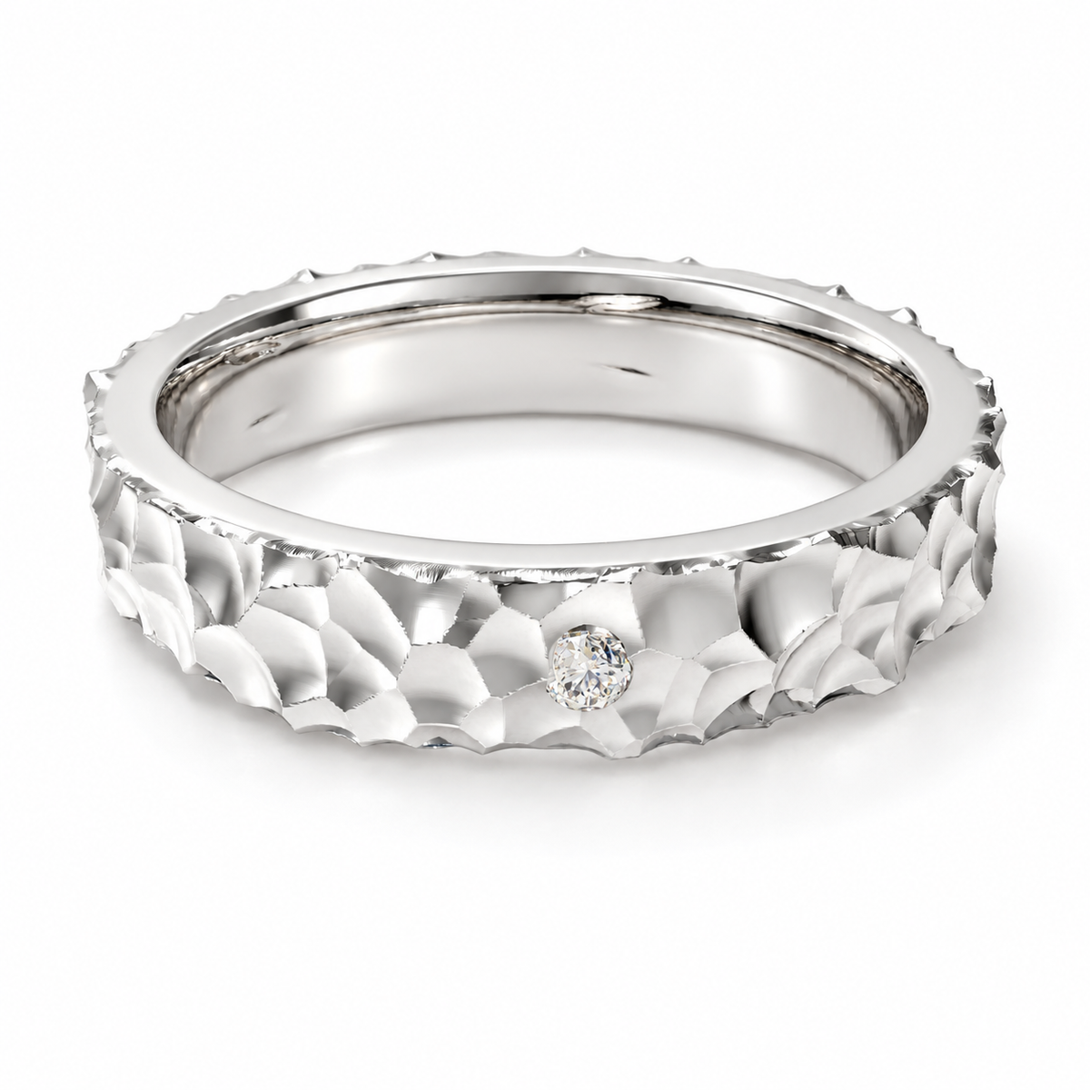 Sculpted Light Hammered Lab-Grown Diamond Band