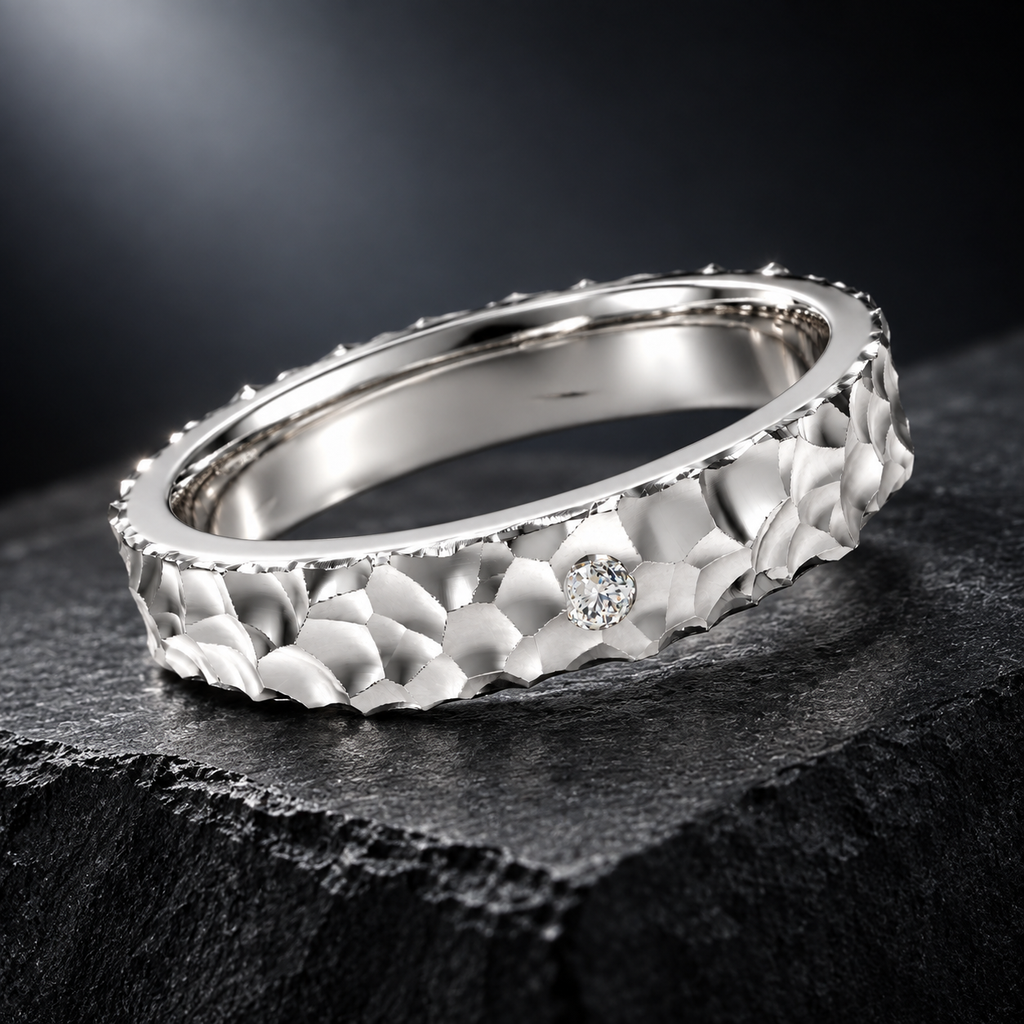 Sculpted Light Hammered Lab-Grown Diamond Band