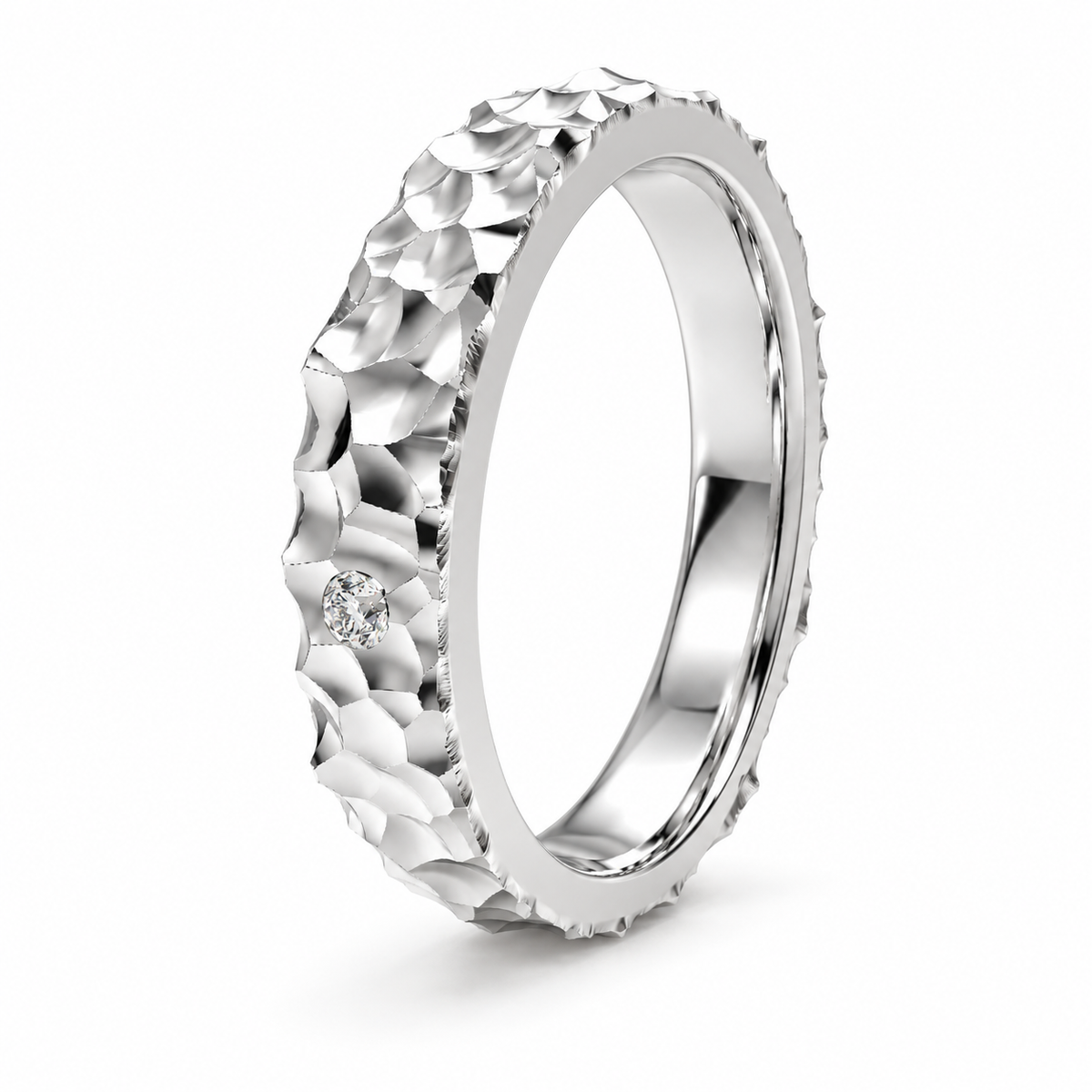 Sculpted Light Hammered Lab-Grown Diamond Band