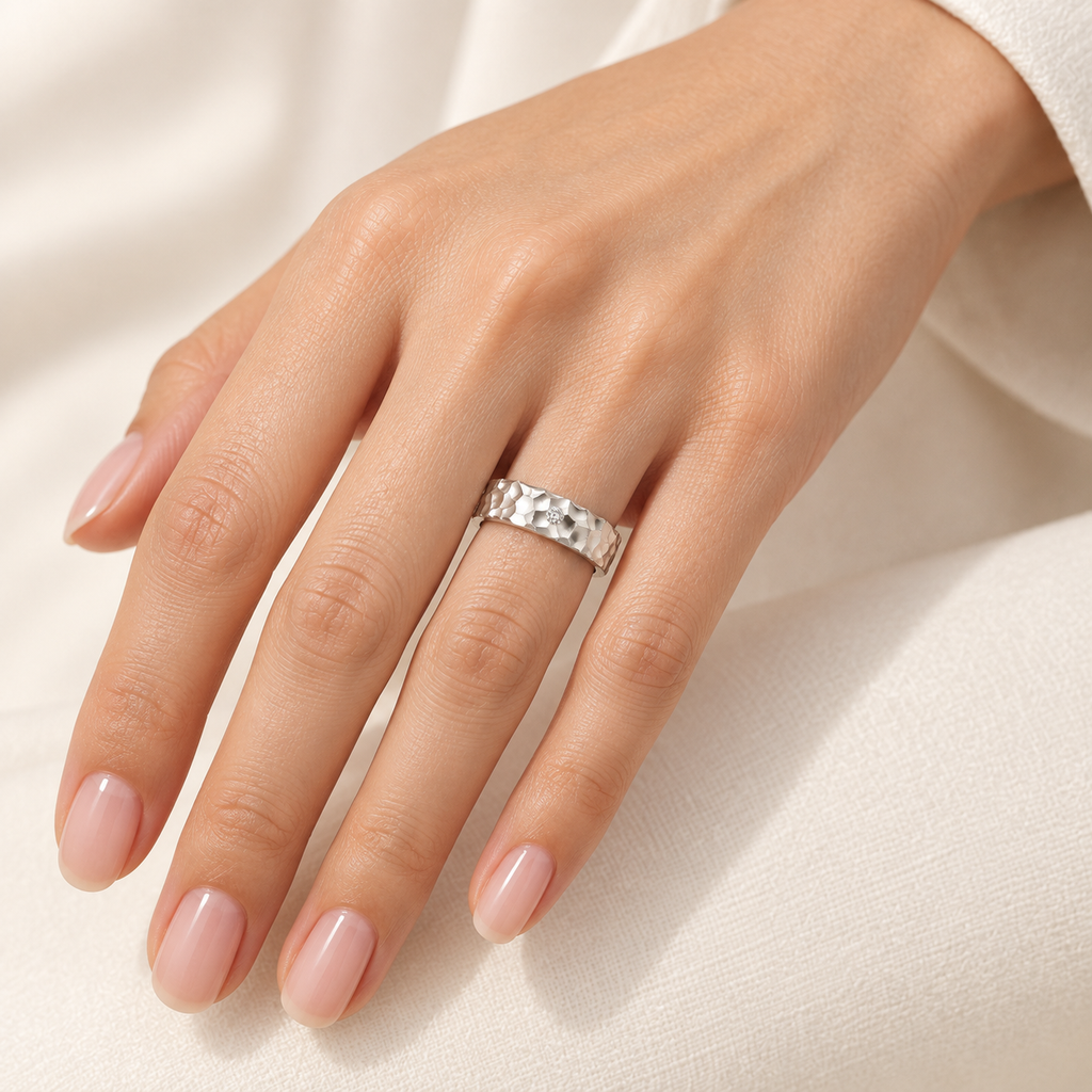 Sculpted Light Hammered Lab-Grown Diamond Band