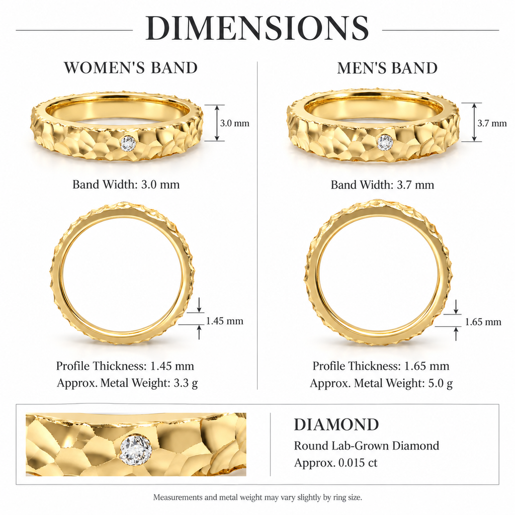 Sculpted Light Hammered Yellow Gold Diamond Band