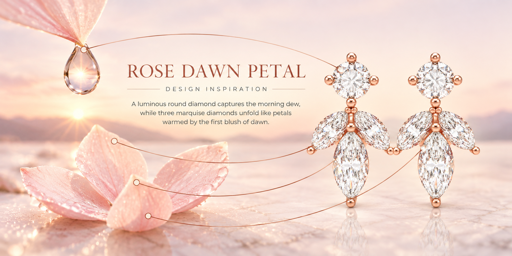 Rose Dawn Petal 1.50 CTW Lab-Grown Diamond Stud Earrings in Rose Gold