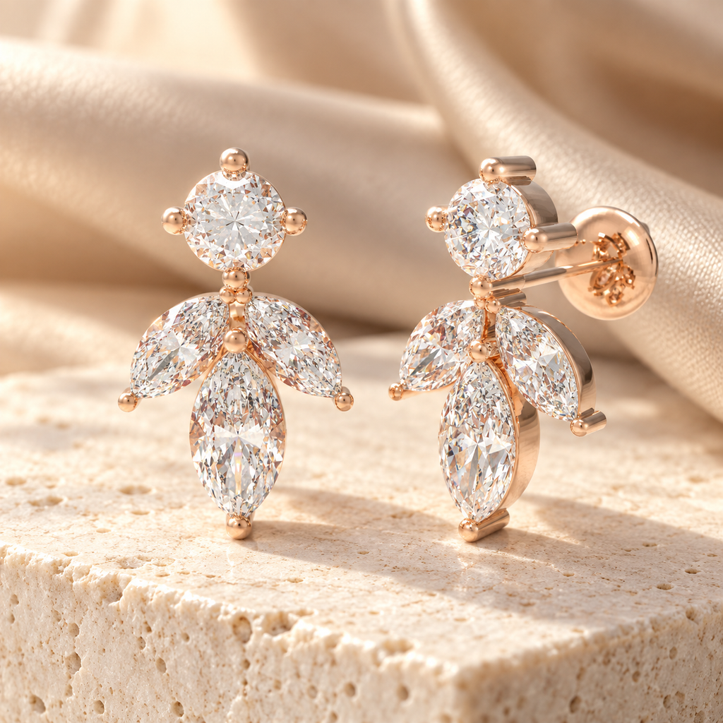 Rose Dawn Petal 1.50 CTW Lab-Grown Diamond Stud Earrings in Rose Gold