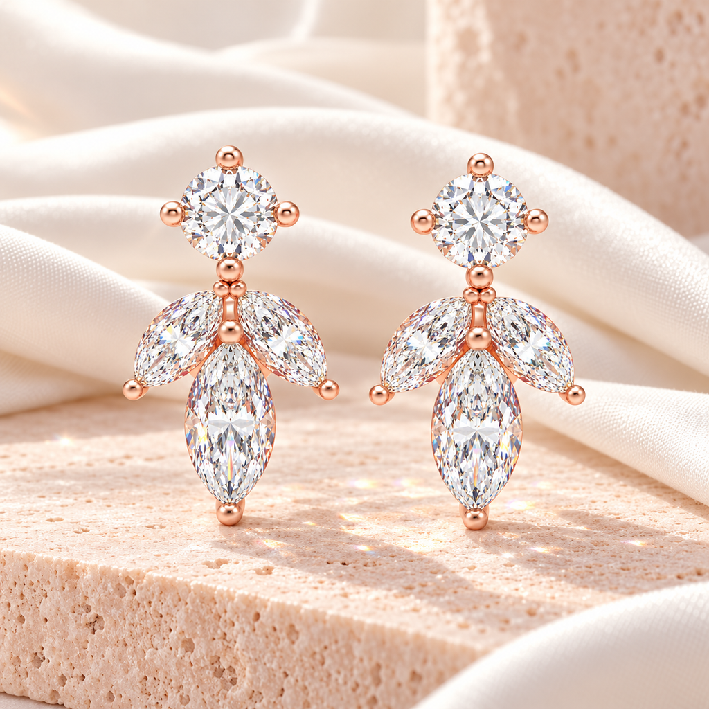 Rose Dawn Petal 1.50 CTW Lab-Grown Diamond Stud Earrings in Rose Gold