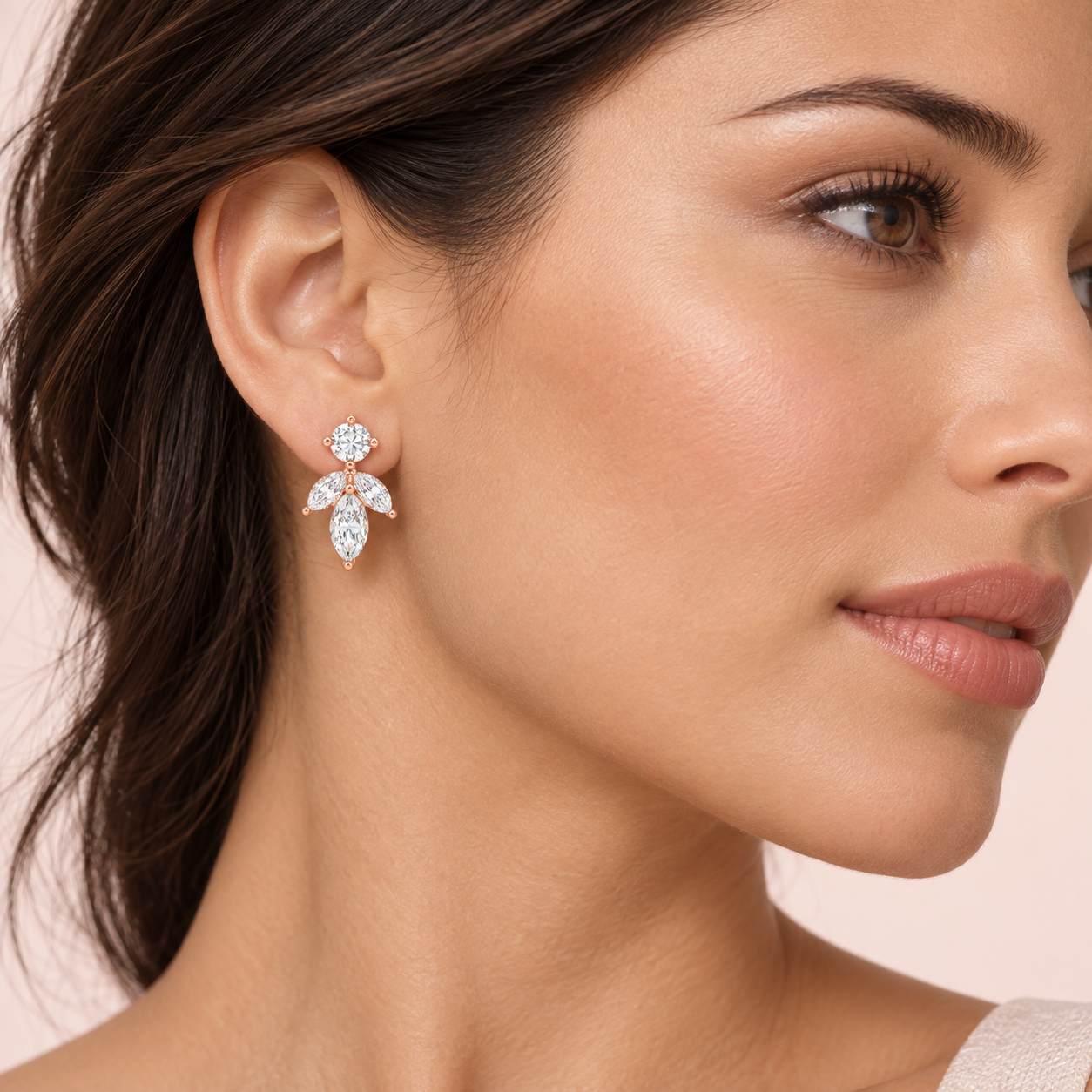 Rose Dawn Petal 1.50 CTW Lab-Grown Diamond Stud Earrings in Rose Gold