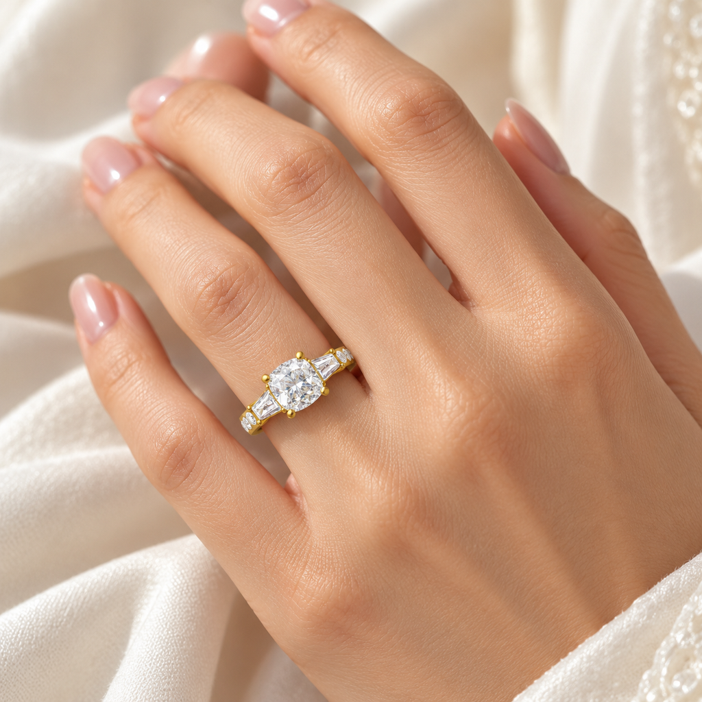 Eternal Radiance Cushion-Cut Lab-Grown Diamond Three-Stone Engagement Ring | ELVORIQUE