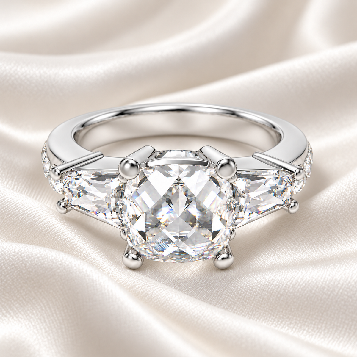 Eternal Radiance Cushion-Cut Lab-Grown Diamond Three-Stone Engagement Ring | ELVORIQUE