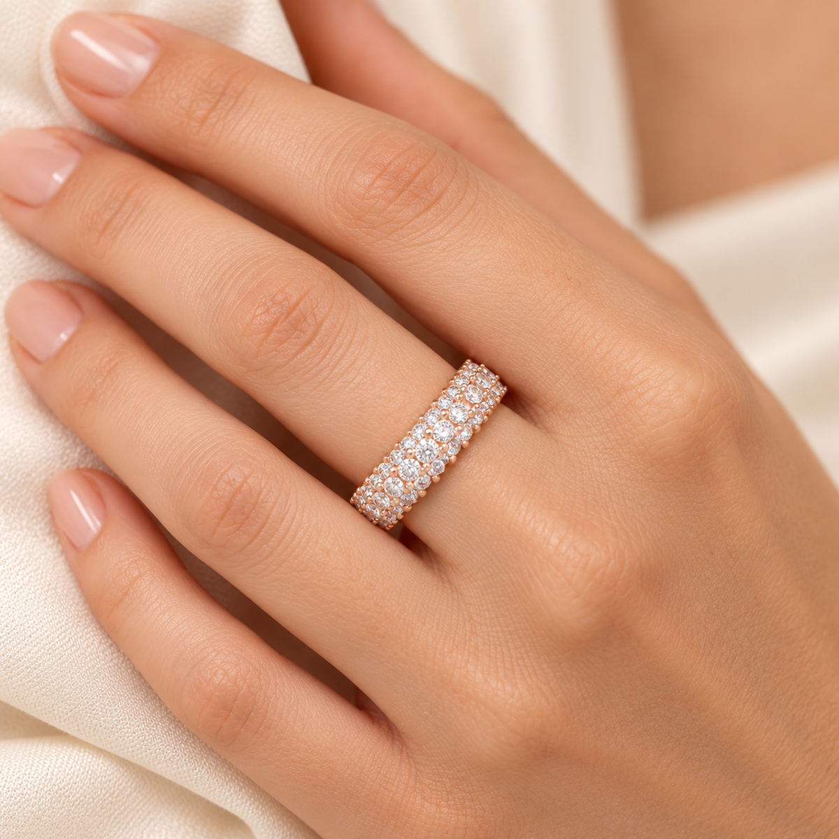 Three-Row Lab-Grown Diamond Band in Rose Gold