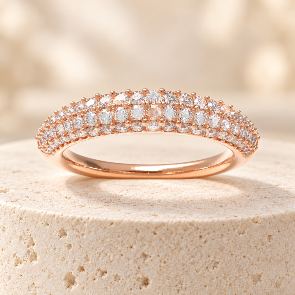 Three-Row Lab-Grown Diamond Band in Rose Gold