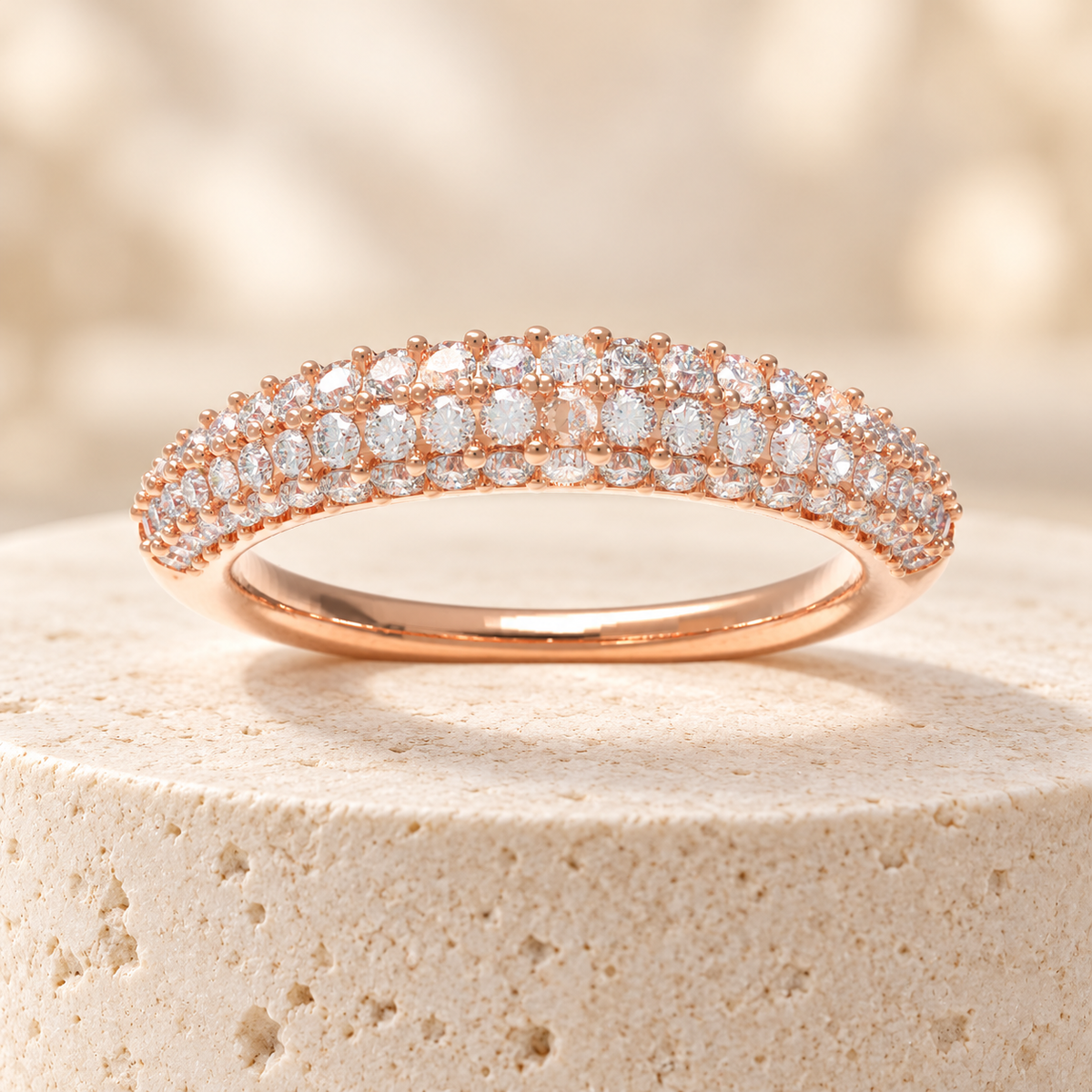 Three-Row Lab-Grown Diamond Band in Rose Gold