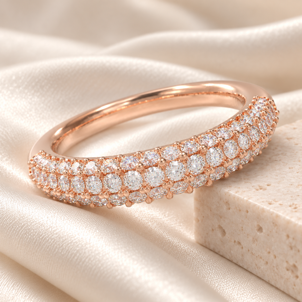 Three-Row Lab-Grown Diamond Band in Rose Gold
