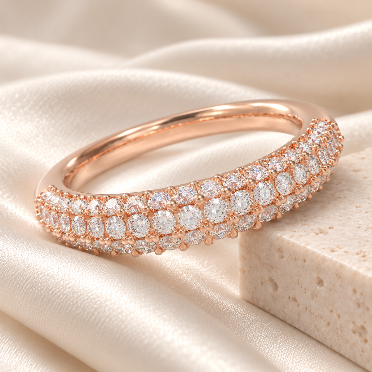 Three-Row Lab-Grown Diamond Band in Rose Gold