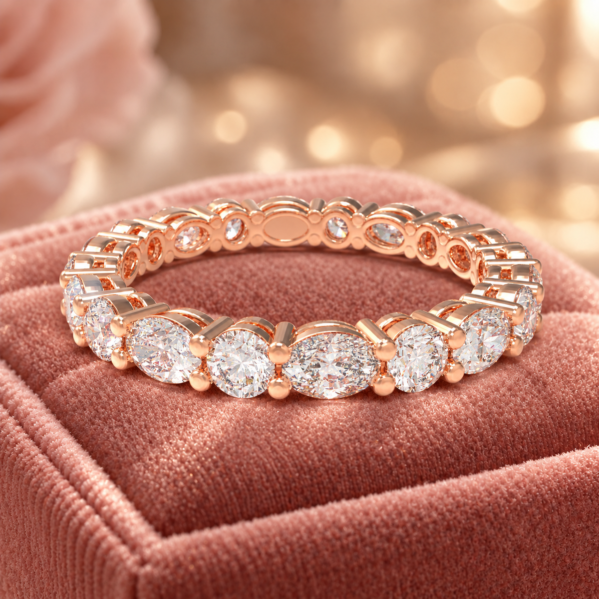 ELVORIQUE Oval & Round Lab-Grown Diamond Eternity Ring in Rose Gold