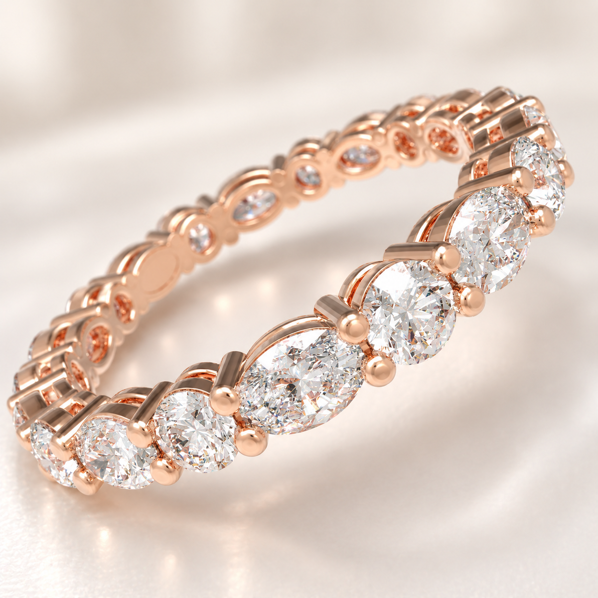 ELVORIQUE Oval & Round Lab-Grown Diamond Eternity Ring in Rose Gold