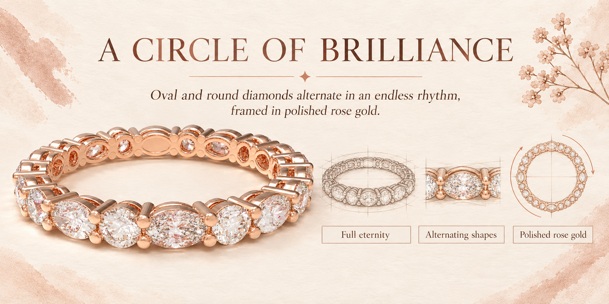 ELVORIQUE Oval & Round Lab-Grown Diamond Eternity Ring in Rose Gold