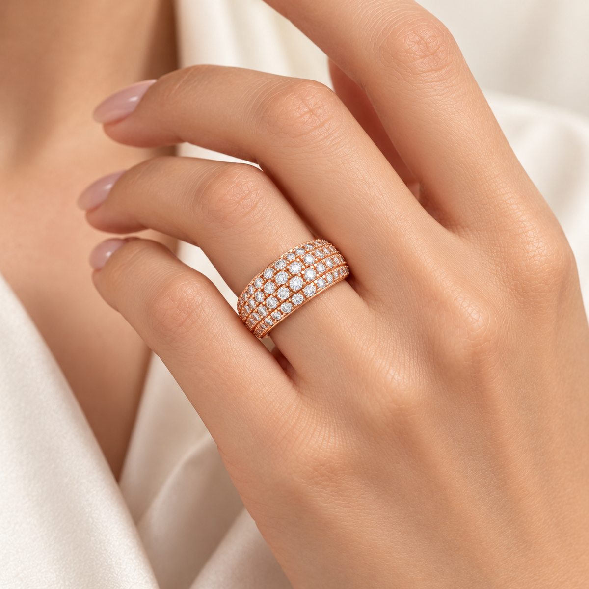 ELVORIQUE 0.73 CTW Multi-Row Pavé Lab-Grown Diamond Ring in Rose Gold