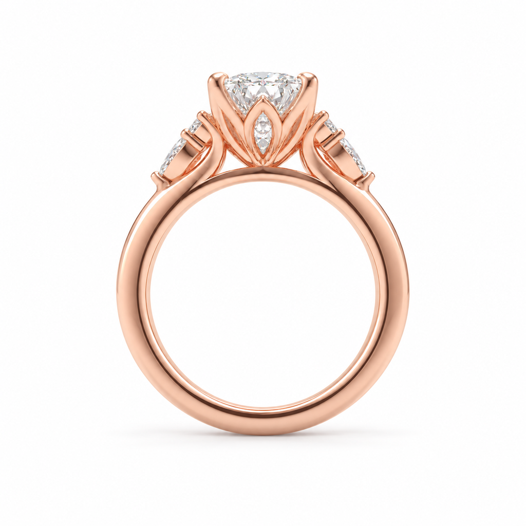 ELVORIQUE 3 Carat Lab-Grown Diamond Bridal Ring Set with Pavé Band in 14K Rose Gold