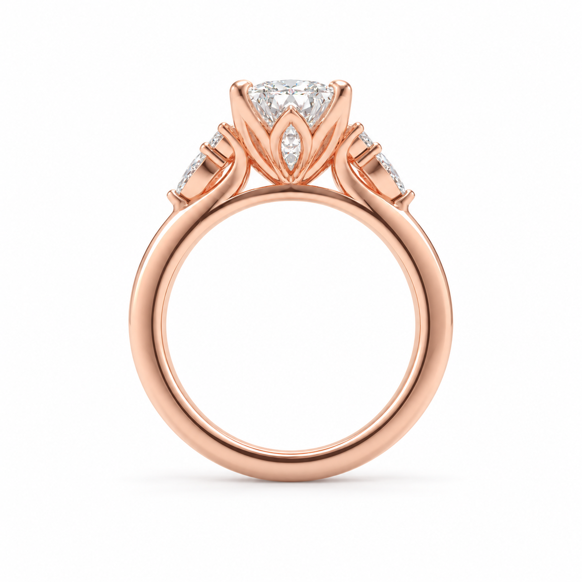 ELVORIQUE 3 Carat Lab-Grown Diamond Bridal Ring Set with Pavé Band in 14K Rose Gold