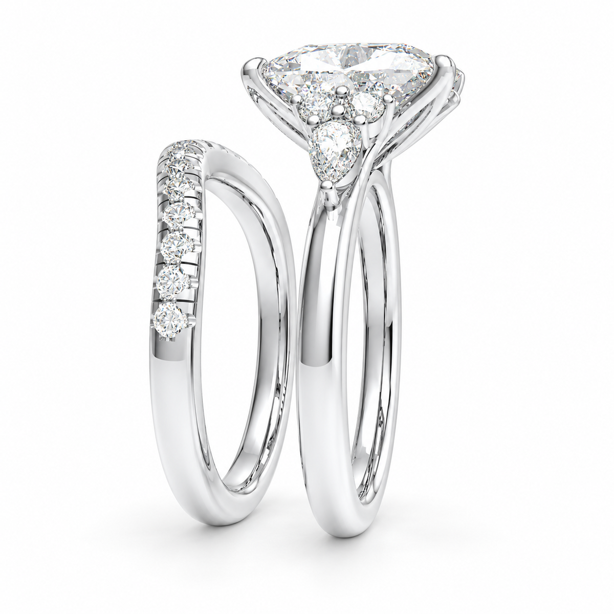 ELVORIQUE 3 Ct Cushion Lab-Grown Diamond Bridal Ring Set in 14K White Gold