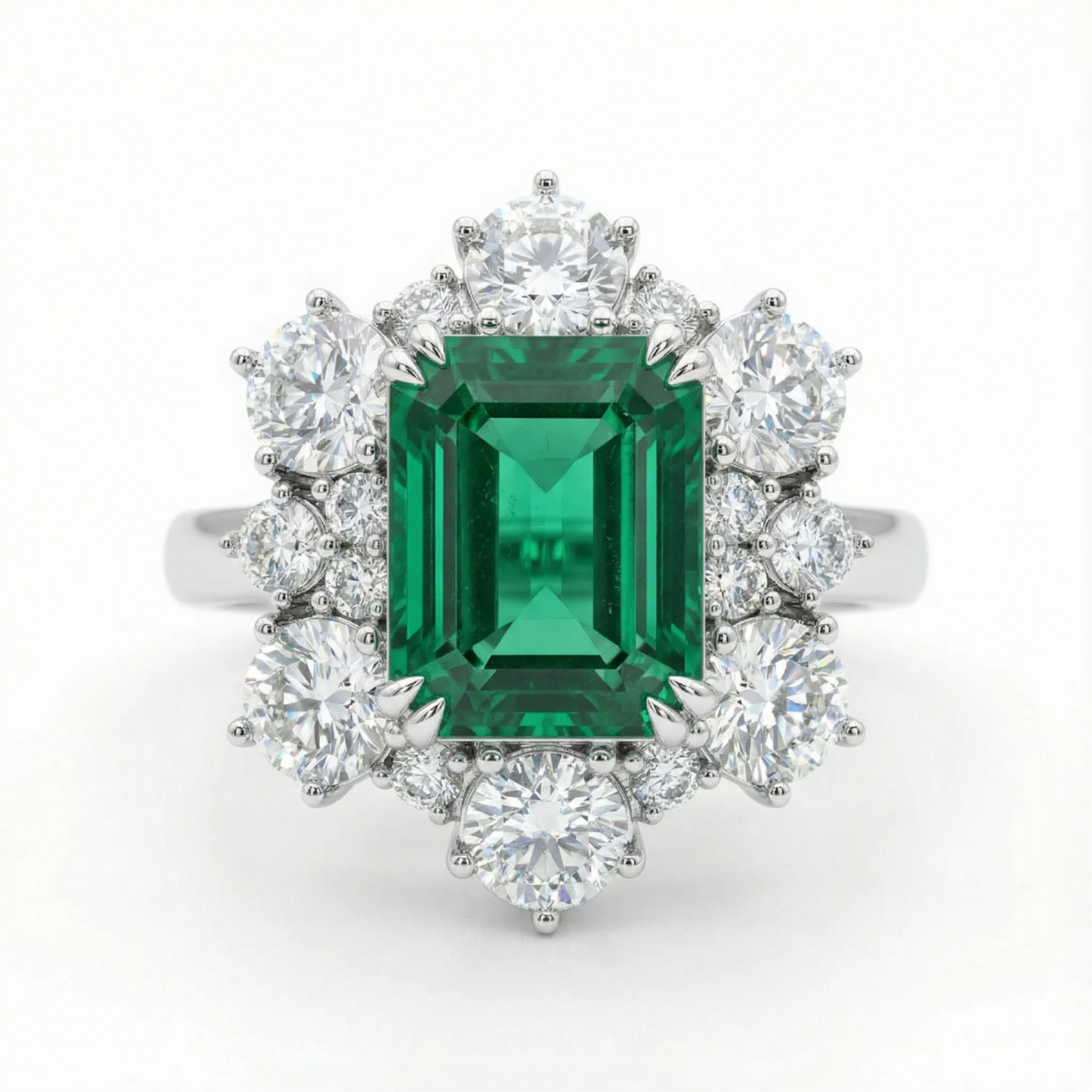 2ct Lab-Grown Emerald Cut Diamond Ring with 1.3ct Halo, 10K/14K White Gold or 950 Platinum